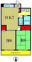 サンジュエール二番館 2DKの間取図画像