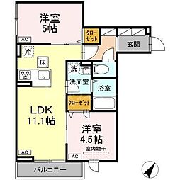 セレスティア細田B 2LDKの間取図画像