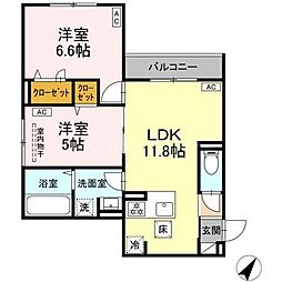 セレスティア細田B 2LDKの間取図画像