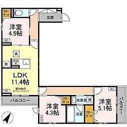 セレスティア細田A 3LDKの間取図画像