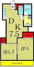 タウンハイツ亀有2号棟 2DKの間取図画像