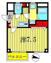 金町ヒルズA 1Kの間取図画像