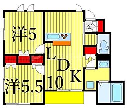クレールメゾン東棟 2LDKの間取図画像