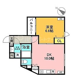 ウエルズ北岩 1LDKの間取図画像