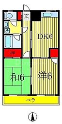 マンションリバーサイド 2DKの間取図画像