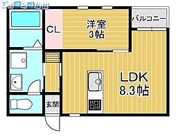 ラテ古町 1LDKの間取図画像