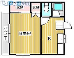 コーポガーネット 1Kの間取図画像