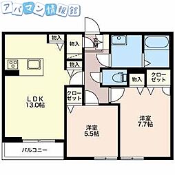 MastTown神道寺B 2LDKの間取図画像