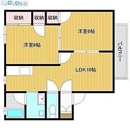 フルーヴ松波A 2LDKの間取図画像