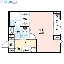 Rooms万代5 1Kの間取図画像