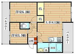 モダンアパートメント高槻城南 2LDKの間取図画像
