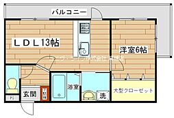エクレール大畑 1LDKの間取図画像