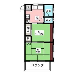 かたばみ苑第一棟 2Kの間取図画像