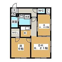 Branche中野富士見町 2DKの間取図画像