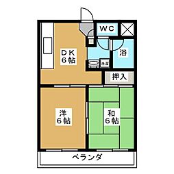 フォンテーヌ北原 2DKの間取図画像