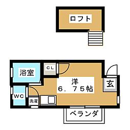 フラットK ワンルームの間取図画像