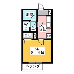 ブルースカイ 1階1Kの間取り