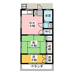 萩原ハイツ 2DKの間取図画像