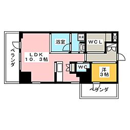 リフュージュ・ハピネスタワー 1LDKの間取図画像