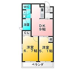 プライマルステージM 2DKの間取図画像