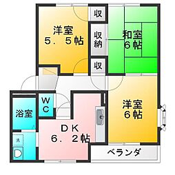 アスカハイムB 3DKの間取図画像