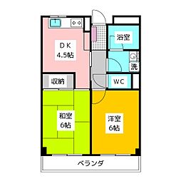 ホワイトヴィラB 2DKの間取図画像