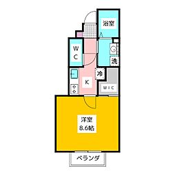 アムールキタハラ 1Kの間取図画像