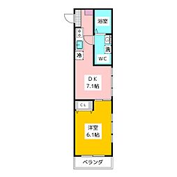 ピアコートTM東伏見弐番館 1DKの間取図画像