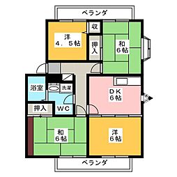 第二サンビレッジアサノB棟 4DKの間取図画像