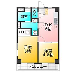 ヴァルトハイム石神井台 2DKの間取図画像