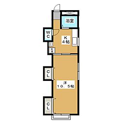 RiversidehouseA棟 1Kの間取図画像