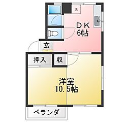 西郊マンション 1DKの間取図画像