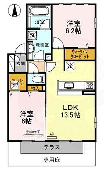 京都府京都市北区西賀茂南川上町(賃貸アパート2LDK・1階・59.59㎡)の写真 その2