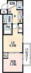 エストゥルース京都II 2Kの間取図画像