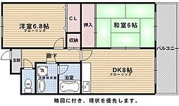 カルモ中村 2DKの間取図画像