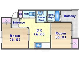 コーポ石田 2DKの間取図画像