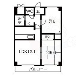 レジデンスオークラC棟 2LDKの間取図画像