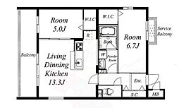 コンフォールパレ新町二条 2LDKの間取図画像