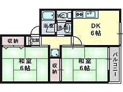 スイートム松陽C 2DKの間取図画像