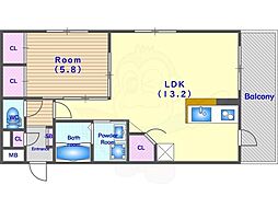 J'fort嵯峨天龍寺 1LDKの間取図画像