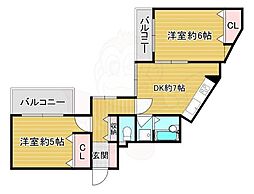 メイゾン衣笠 2LDKの間取図画像