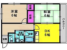 トマーテ西京極1 2DKの間取図画像