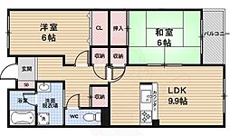 レジディア太秦 2LDKの間取図画像