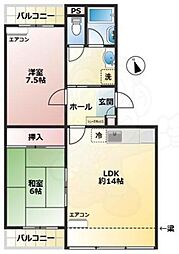 嵐山ロイアルハイツ6号棟 2LDKの間取図画像