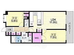 リーガル京都烏丸五条通り 2LDKの間取図画像