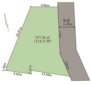 区画図：区画図　土地面積377.24m2（114.11坪）