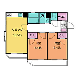 田園キャッスル町屋 5階2LDKの間取り