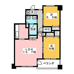 カスタリア荒川 5階2LDKの間取り
