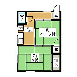 鈴木荘 2Kの間取図画像