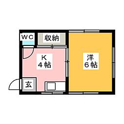 白土アパート 1Kの間取図画像
